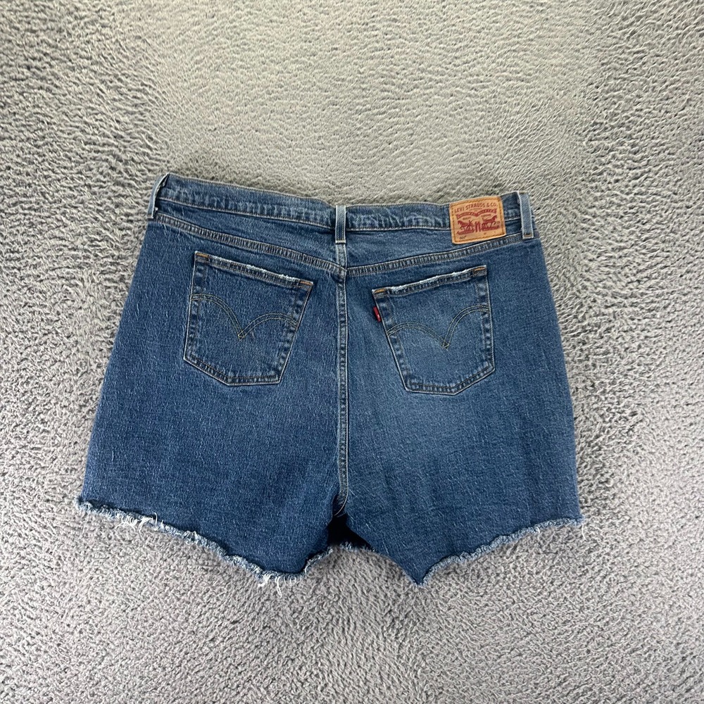 Levi's 501 Short Womens 18 Blue Denim Cut-Off Button-Fly Frayed-Hem Stretch - Picture 4 of 11